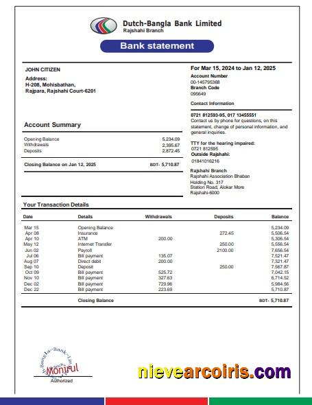 Germany Dutch bank statement 3 – 6 months Word and PDF example